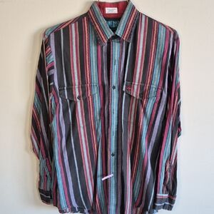 Roper Black Button-Down Shirt with Multicolor Vertical Stripes